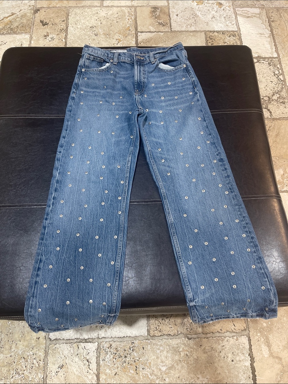 Zara Blue Wide-Leg Jeans with Silver Studs 🇨🇦 - Picture 2 of 11